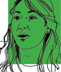 Line art of Kate Waldock on a green background